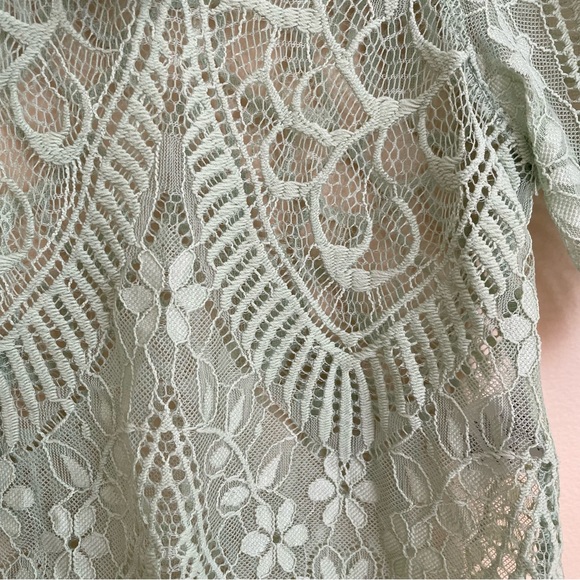 Anthropologie Bishop Young NEW Sheer Lacy Top Lace Blouse Light Green Scallop PS - Picture 6 of 9